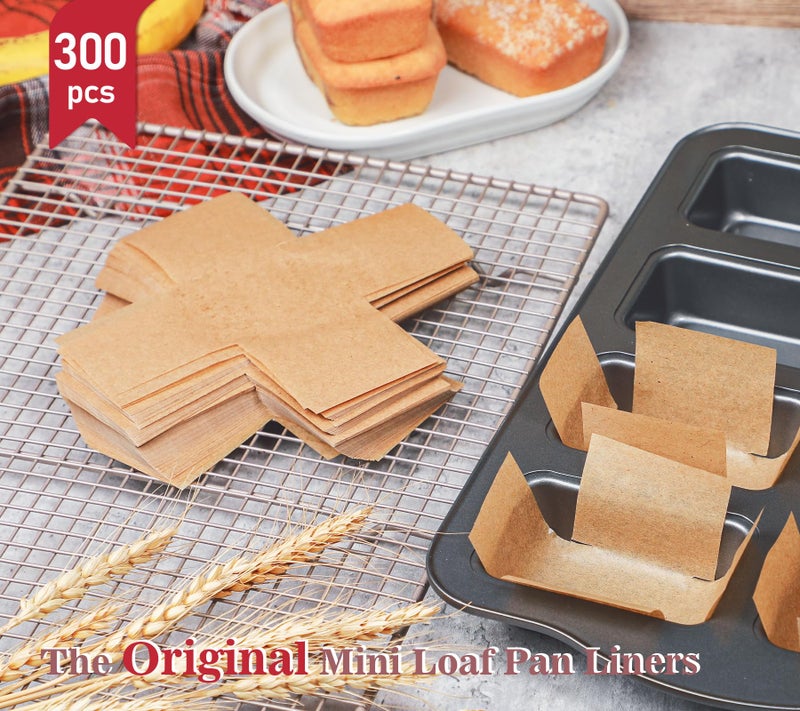 Webake 300pcs Unbleached Parchment Paper Mini Loaf Pan Liners Compatible with Wilton Mini Loaf Pan, Original Precut, Non Toxic Baking Paper for 3.28x2.5, 3x2 Banana Bread - Image 3