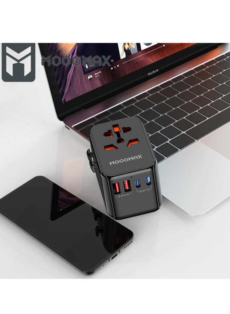 MOOGMAX Universal multi-port charger suitable for (US, UK,ER,AUS), equipped with five charging ports, two (USB-A) ports and three (Type-C) ports, and with power Up to 100 watts. In black - Image 5