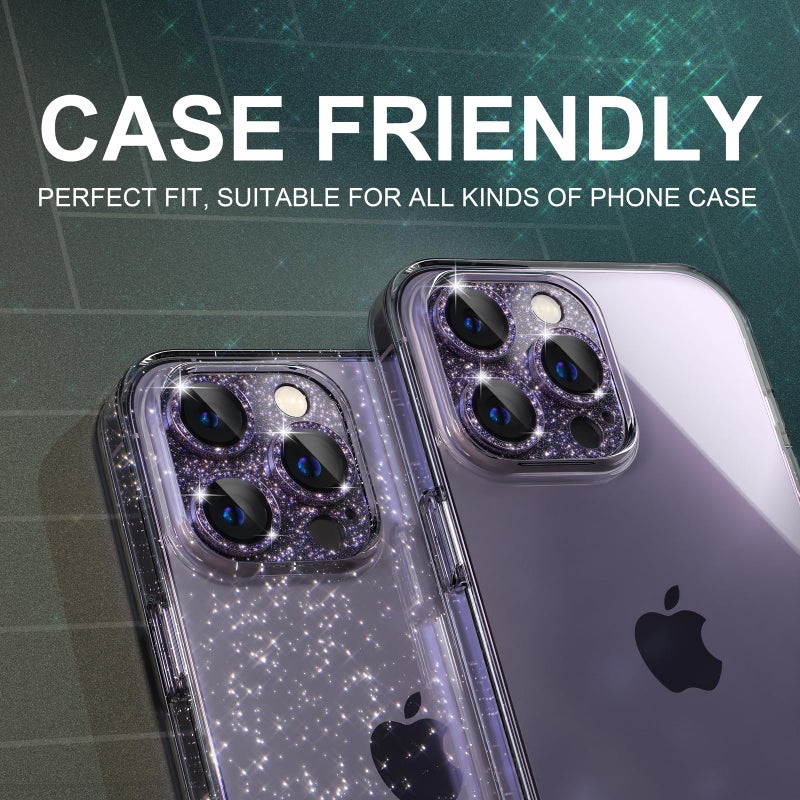 Choiche for iPhone 14 Pro/iPhone 14 Pro Max Camera Lens Protector, Bling Camera Cover with 9H Tempered Glass Lens Screen Protector Metal Ring Decoration Accessories (Glitter-Purple) - Image 5