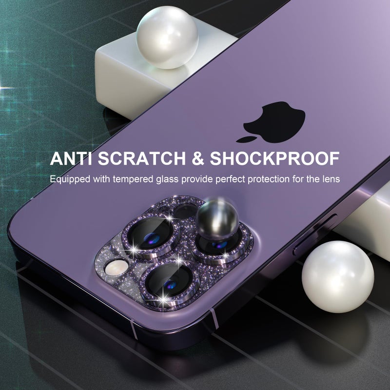 Choiche for iPhone 14 Pro/iPhone 14 Pro Max Camera Lens Protector, Bling Camera Cover with 9H Tempered Glass Lens Screen Protector Metal Ring Decoration Accessories (Glitter-Purple) - Image 4