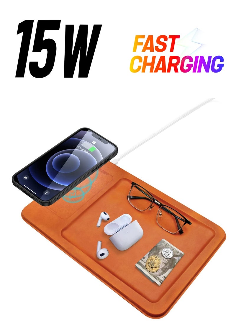 Excefore Valet Tray With Wireless Charging, Desk And Night Stand Organizer, 15W Charging Station, Wireless Charging Station, Compatible With Wireless Charging Phone, For OfficeHome Use - Image 1