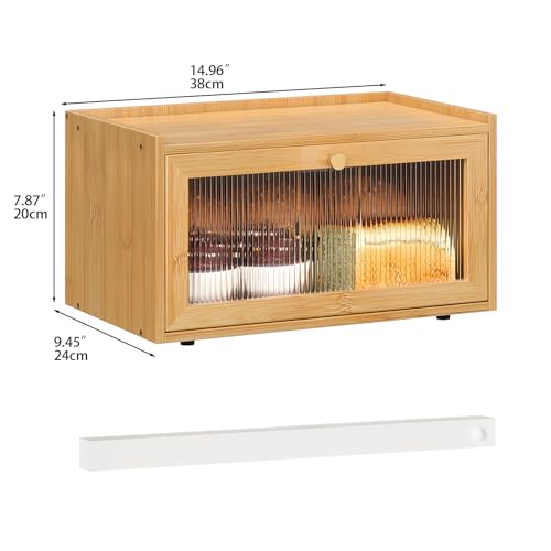 Trironsun Bamboo Bread Box with Led Light for Kitchen Counter Large Capacity Bread Storage Container Kitchen Countertop Organizer with Window Bread Holder (Natural Bamboo) - Image 5