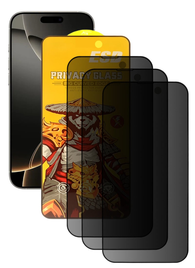 ESD 3 Pieces Tempered Dustproof Privacy Glass Screen Protector Compatible For iPhone 16 Pro - Image 1