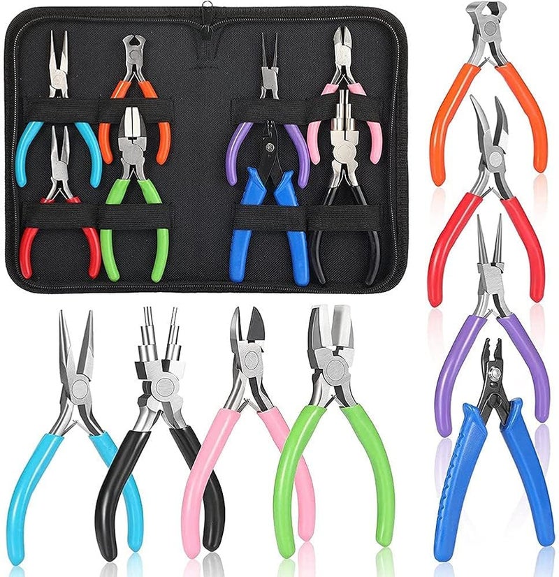 Jewelry Pliers, 8 Pieces Jewelry Making Pliers, Needle Nose Pliers Round Nose Pliers Nylon Jaw Pliers for Jewelry Repair, Crafts, Jewelry Making Supplies - Image 1