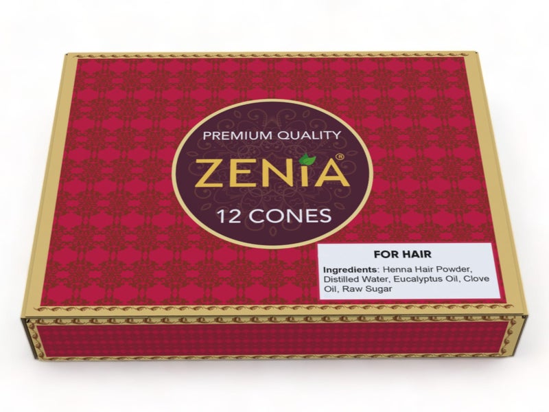 zenia 12 عبوة مخروطية من الحناء الطبيعية جاهزة للاستخدام لتلوين الشعر - Image 1