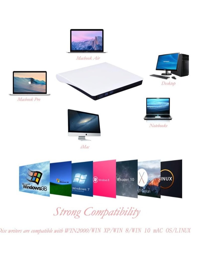 تاتش - محرك أقراص DVD خارجي لأجهزة الكمبيوتر المحمولة بمنفذ USB 3.0، مشغل أقراص DVD-RW خارجي، ناسخ ضوئي، كاتب، إعادة كتابة لأجهزة الكمبيوتر المحمولة وأجهزة الكمبيوتر المكتبية وأجهزة الكمبيوتر المحمولة وأجهزة الكمبيوتر الشخصية ... - Image 1