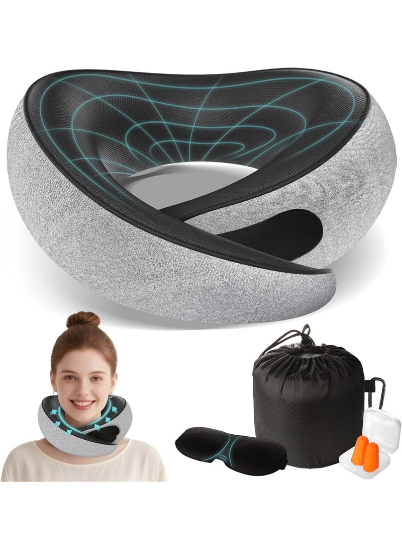 Arabest Travel Neck Pillows for Airplanes - 360° Ergonomic Memory Foam Travel Pillow - Relief Neck Pain with Breathable Support for Long Flights, Car, Train & Office Use - Image 1