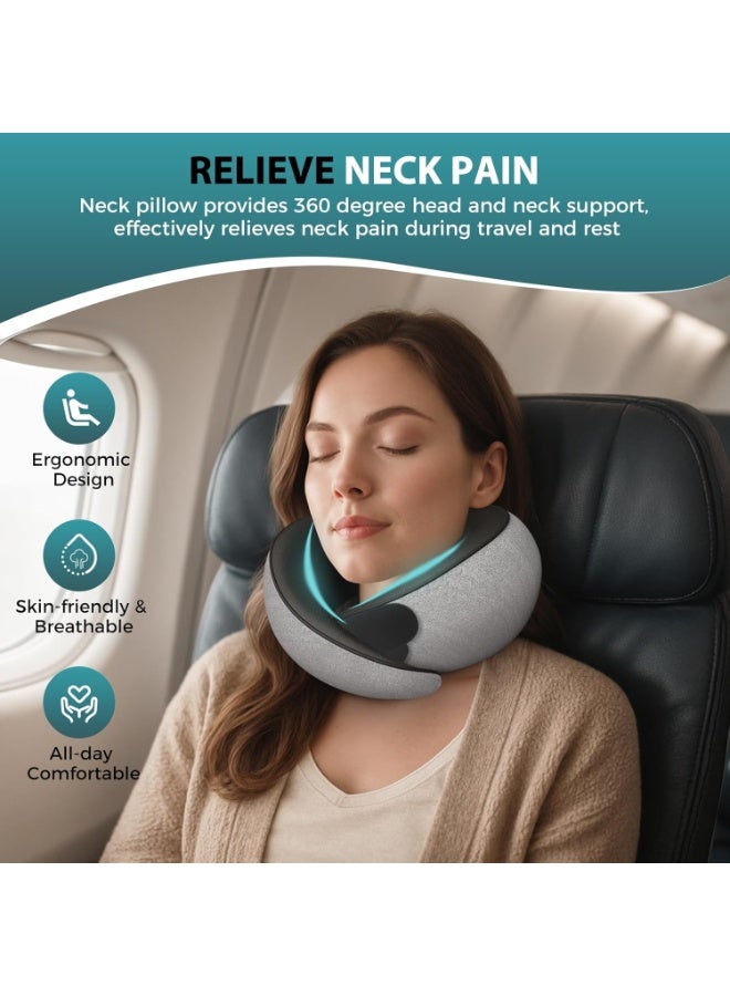 Arabest Travel Neck Pillows for Airplanes - 360° Ergonomic Memory Foam Travel Pillow - Relief Neck Pain with Breathable Support for Long Flights, Car, Train & Office Use - Image 2