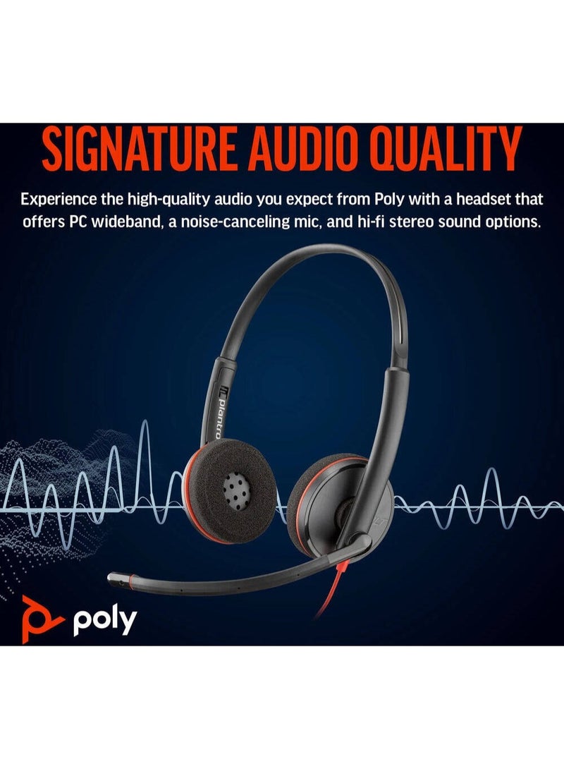 Poly Blackwire 3220 Stereo USB-C Headset, Noise-Canceling Mic, USB-C & USB-A Adapter, PC & Mobile Compatible, Wideband Audio, Inline Controls, Lightweight Metal Headband, Leatherette Ear Cushions, Foldable, 119g, Black | 8X228AA - Image 4