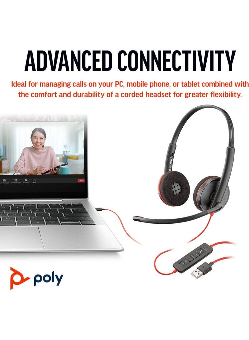 Poly Blackwire 3220 Stereo USB-C Headset, Noise-Canceling Mic, USB-C & USB-A Adapter, PC & Mobile Compatible, Wideband Audio, Inline Controls, Lightweight Metal Headband, Leatherette Ear Cushions, Foldable, 119g, Black | 8X228AA - Image 3