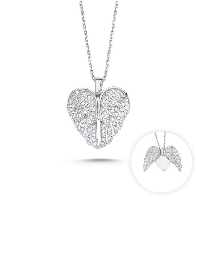 EMNON - 925 Sterling Silver Jewelry Rhodium Plated Wings & Heart CZ Movable Necklace 100% Precious Metal Gift for Women- Emnon50NE - Image 1