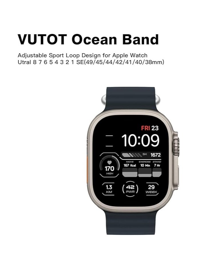ten.tech - Ten Tech Silicone Band for Apple Watch Ultra/Ultra 2 49mm 45mm 44mm 42mm, Waterproof Soft Silicone Sports Band for iWatch Ultra SE 8/7/6/5/4/3/2/1, grey - Image 1