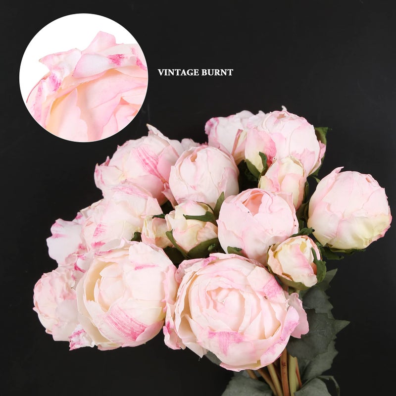 ICBOX Pink Peonies Artificial Flowers 2 Bouquets Vintage Peonies 18pcs Pink Peonies with Single Long Stems Silk Flowers for Wedding Decoration Bride Bouquet Flowers Crafts Floral Arrangement (Pink) - Image 2