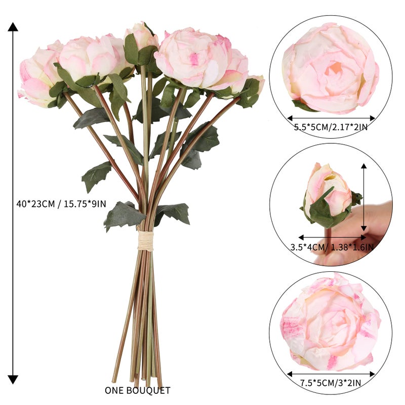 ICBOX Pink Peonies Artificial Flowers 2 Bouquets Vintage Peonies 18pcs Pink Peonies with Single Long Stems Silk Flowers for Wedding Decoration Bride Bouquet Flowers Crafts Floral Arrangement (Pink) - Image 3
