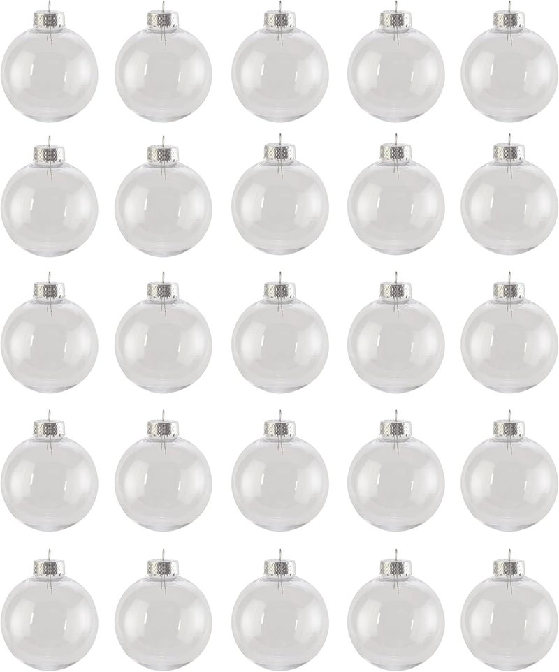 Creative Hobbies ® - Bulk Value Pack of 25 pcs - 67mm (2-5/8 Inch) Round Clear Plastic Ball Ornaments - Great for Crafting DIY Christmas Ornaments - Image 1