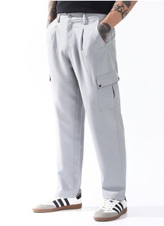 HIGH STAR Relaxed Fit Light Grey 95% polyester 5% spandex Solid Woven Cargo with Button Closure Full Length - Ideal for Casual - A Must-Have for Your Wardrobe!  - Image 3
