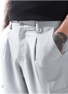 HIGH STAR Relaxed Fit Light Grey 95% polyester 5% spandex Solid Woven Cargo with Button Closure Full Length - Ideal for Casual - A Must-Have for Your Wardrobe!  - Image 5