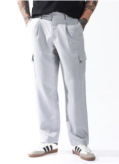 HIGH STAR Relaxed Fit Light Grey 95% polyester 5% spandex Solid Woven Cargo with Button Closure Full Length - Ideal for Casual - A Must-Have for Your Wardrobe!  - Image 2