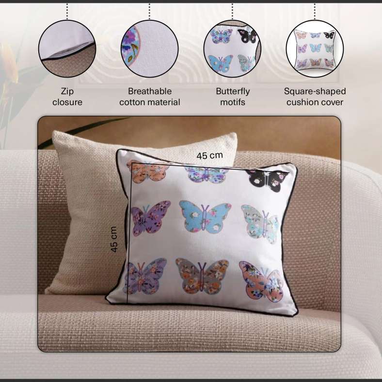 Pan Home Butterfly Cushion Cover 45x45cm - Blue - 123KGE9900481 - Image 3
