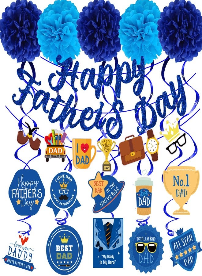 Pchdkj Father Day Decorations for Party Blue Best Dad Ever Decorations With Glitter Happy Father’s Day Banner Father’s Day Hanging Swirls Father Day Decorations Decoracion Para El Dia Del Padre - Image 1