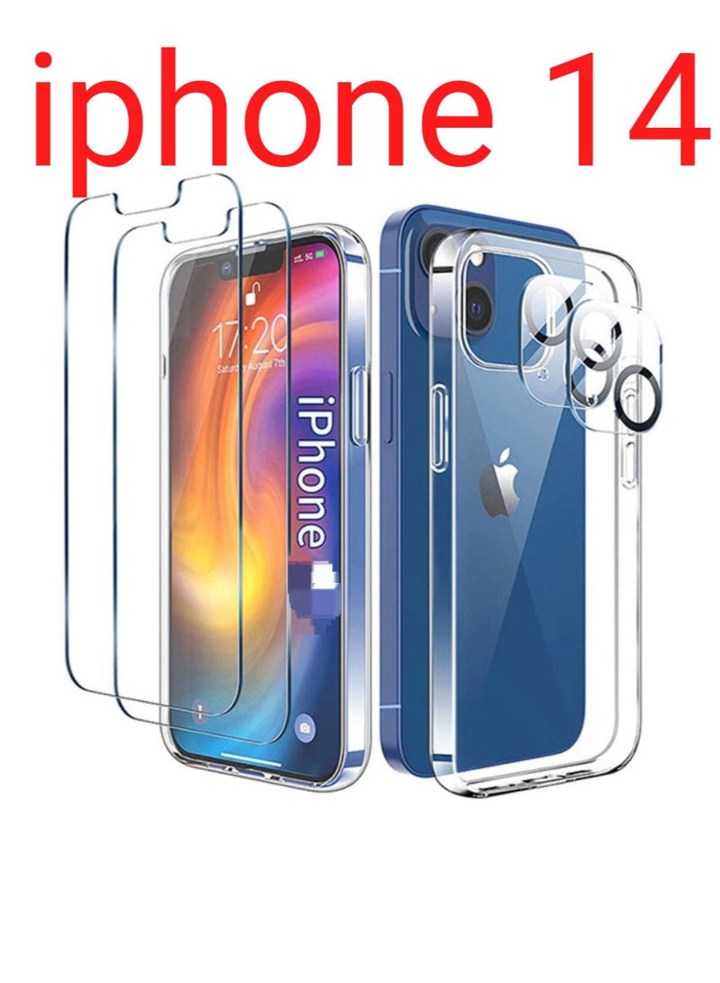 روك بو مجموعة حماية مكونة من قطعتين حماية شاشة وقطعتين حماية كاميرا وكفر شفاف لايفون 14