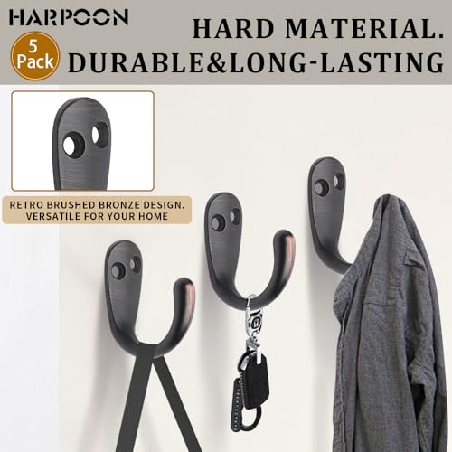 HARPOON 5 Pack Piece Single Prong Robe Hook, Farmhouse 1.8 Inch Coat Hooks Oil-Rubbed Bronze - Image 2