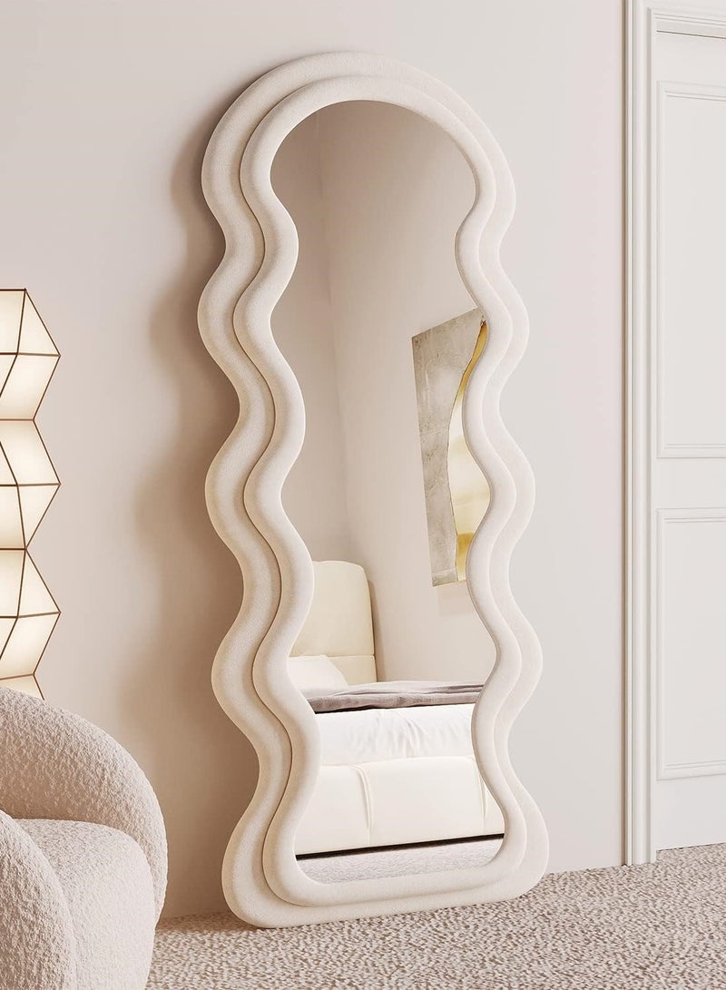 فيبارتي مرآة كاملة الطول 60x160 سم ، مرآة أرضية مقوسة متموجة ، مرآة كبيرة مائلة إلى الحائط ، إطار خشبي ملفوف بالفانيلا - أبيض ، مرآة غرفة نوم أنيقة ، مرآة غرفة ملابس ، ديكور منزلي حديث ، مرآة زينة أنيقة ، مرآة حائط كاملة الطول ، مرآة مائلة لغرفة المعيشة ، الردهة ، المدخل - Image 2