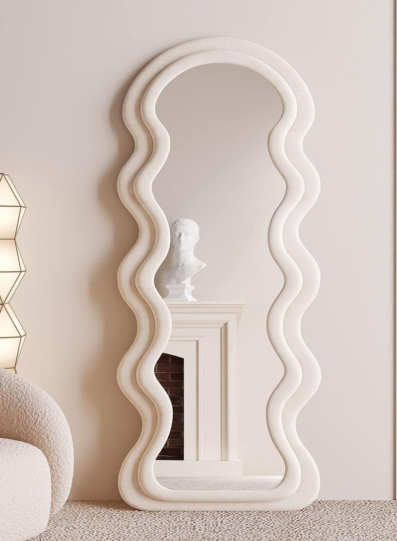 فيبارتي مرآة كاملة الطول 60x160 سم ، مرآة أرضية مقوسة متموجة ، مرآة كبيرة مائلة إلى الحائط ، إطار خشبي ملفوف بالفانيلا - أبيض ، مرآة غرفة نوم أنيقة ، مرآة غرفة ملابس ، ديكور منزلي حديث ، مرآة زينة أنيقة ، مرآة حائط كاملة الطول ، مرآة مائلة لغرفة المعيشة ، الردهة ، المدخل - Image 3