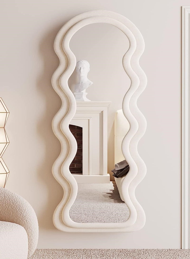 فيبارتي مرآة كاملة الطول 60x160 سم ، مرآة أرضية مقوسة متموجة ، مرآة كبيرة مائلة إلى الحائط ، إطار خشبي ملفوف بالفانيلا - أبيض ، مرآة غرفة نوم أنيقة ، مرآة غرفة ملابس ، ديكور منزلي حديث ، مرآة زينة أنيقة ، مرآة حائط كاملة الطول ، مرآة مائلة لغرفة المعيشة ، الردهة ، المدخل - Image 4