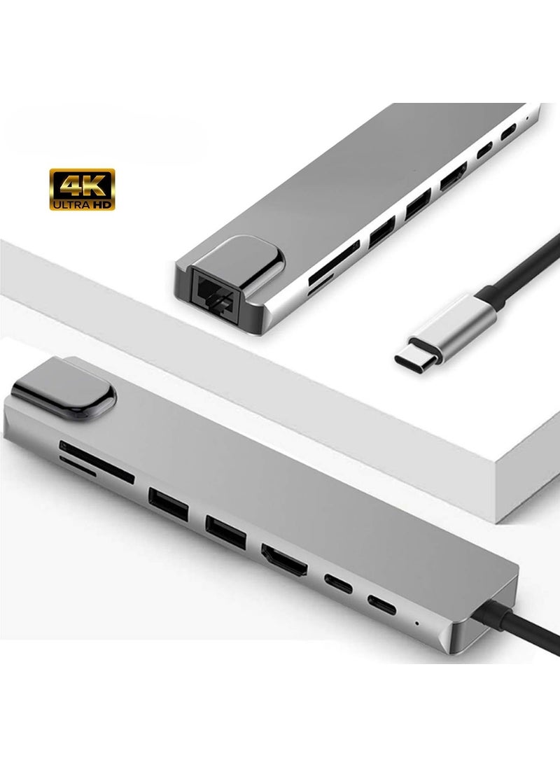 UltraTekno - 6in1 Hub Macbook Compatible Type-C™ To 4K HDMI TV Projection Ultra HD 1080P 2* Type-C 2* USB 3.0 Ethernet Lan 6in1 Converter Hub Adapter - Image 1