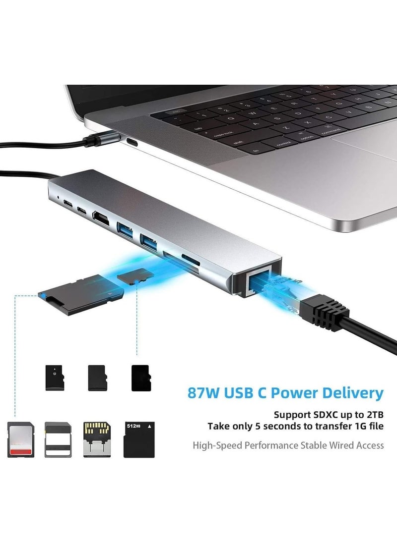 UltraTekno - 6in1 Hub Macbook Compatible Type-C™ To 4K HDMI TV Projection Ultra HD 1080P 2* Type-C 2* USB 3.0 Ethernet Lan 6in1 Converter Hub Adapter - Image 1