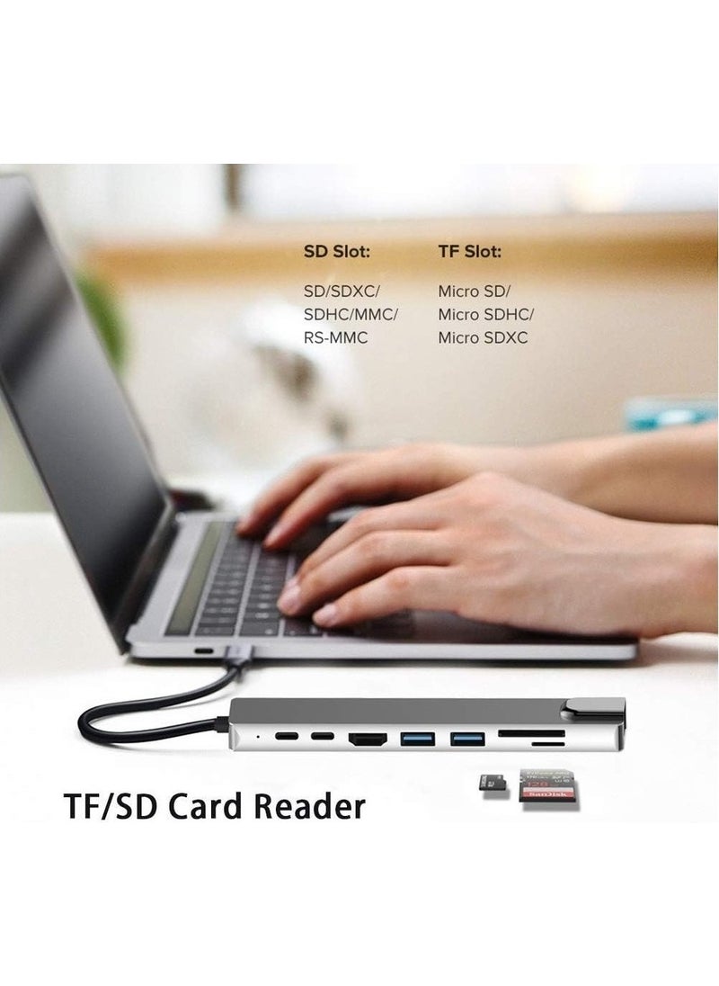 UltraTekno - 6in1 Hub Macbook Compatible Type-C™ To 4K HDMI TV Projection Ultra HD 1080P 2* Type-C 2* USB 3.0 Ethernet Lan 6in1 Converter Hub Adapter - Image 1