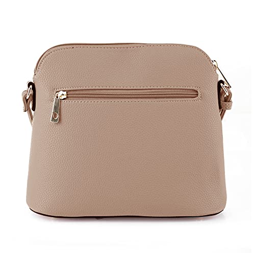 SG SUGU Lunar Lightweight Medium Dome Crossbody Bag Shoulder Bag with Double Tassels | Zipper Pocket | Adjustable Strap|Beige - Image 2