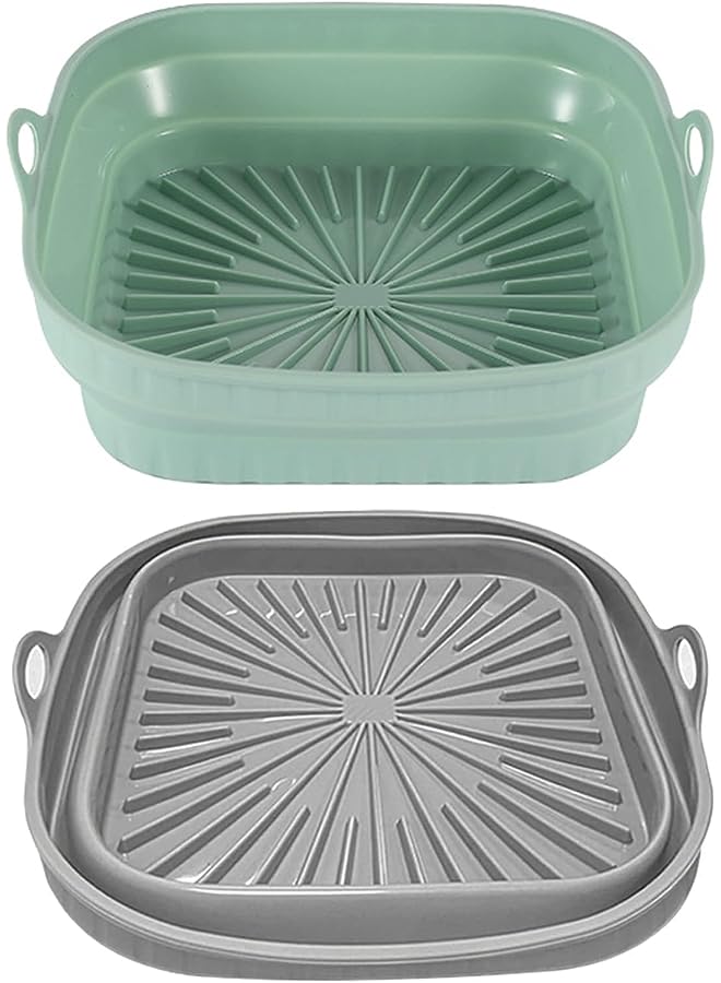 Raxoom 2-Pack Air fryer Silicone Liner, 8.5 inch Reusable Air Fryer Basket Silicone Pot Round for 4 to 7 QT, Food Grade Microwave Oven Accessories (Grey + Green) - Image 1