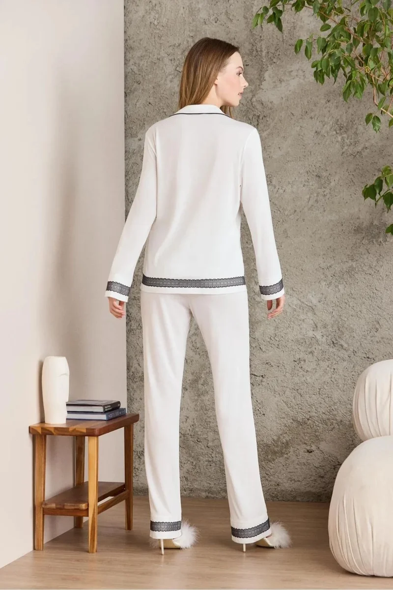 pierre cardin 2200 Women's Long Sleeve Shirt Pajama Set-Ecru