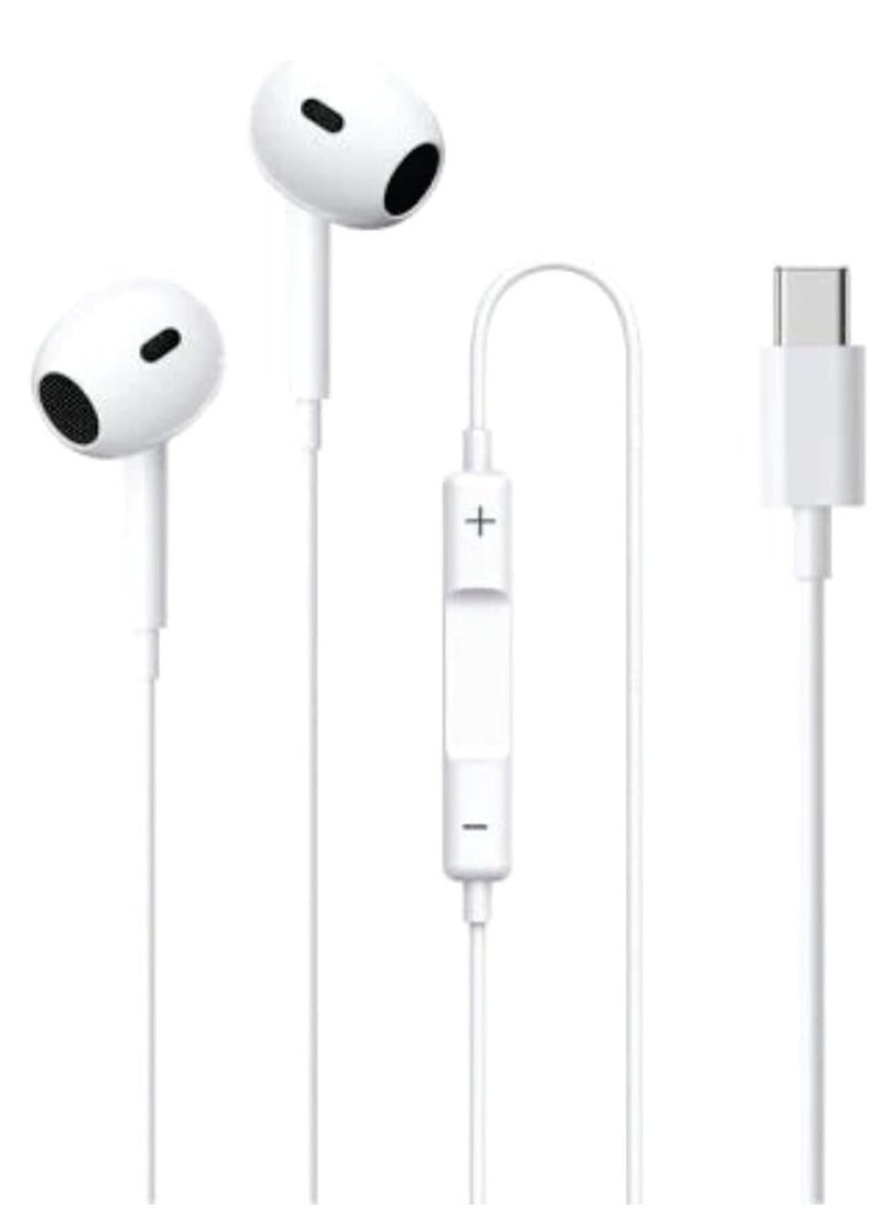 Remax Mena Remax Mena Wired Earbuds Earphones Type C Plug With Microphone, Built-in Volume Control for Music & Calls, High Bass Stereo Sound Earphones, Semi-in-ear Design, Perfect Fit for Secure Wear, White  - Image 1