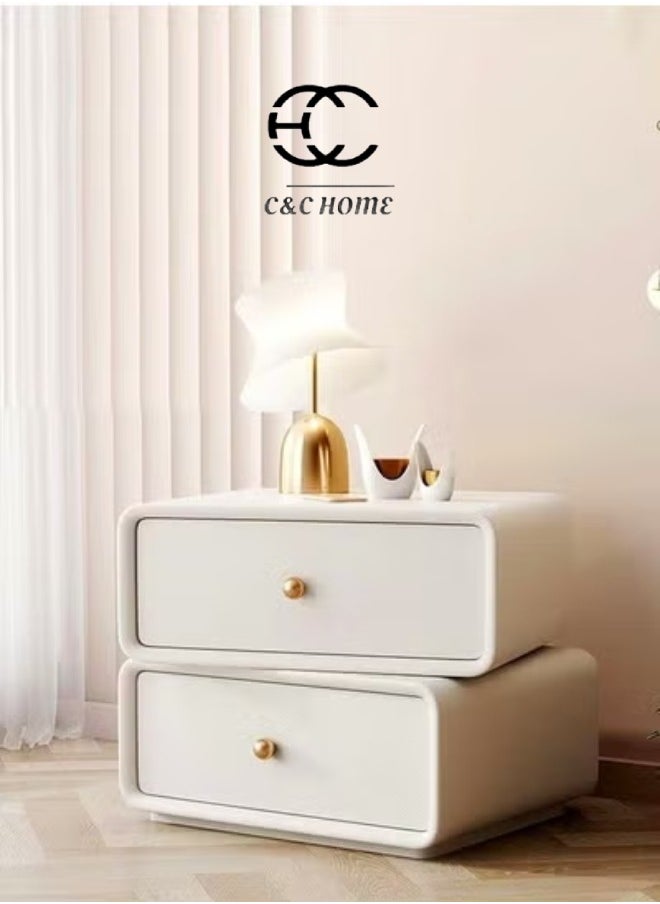 C&C Home Modern Design 360 Degree Rotatable Nightstand Wooden Bedside Table with 2 Drawers Strong Solid Wood Base Side Table for Bedroom 50x40x48 cm (Fully Assembled)  - Image 1