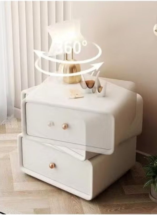 C&C Home Modern Design 360 Degree Rotatable Nightstand Wooden Bedside Table with 2 Drawers Strong Solid Wood Base Side Table for Bedroom 50x40x48 cm (Fully Assembled)  - Image 3