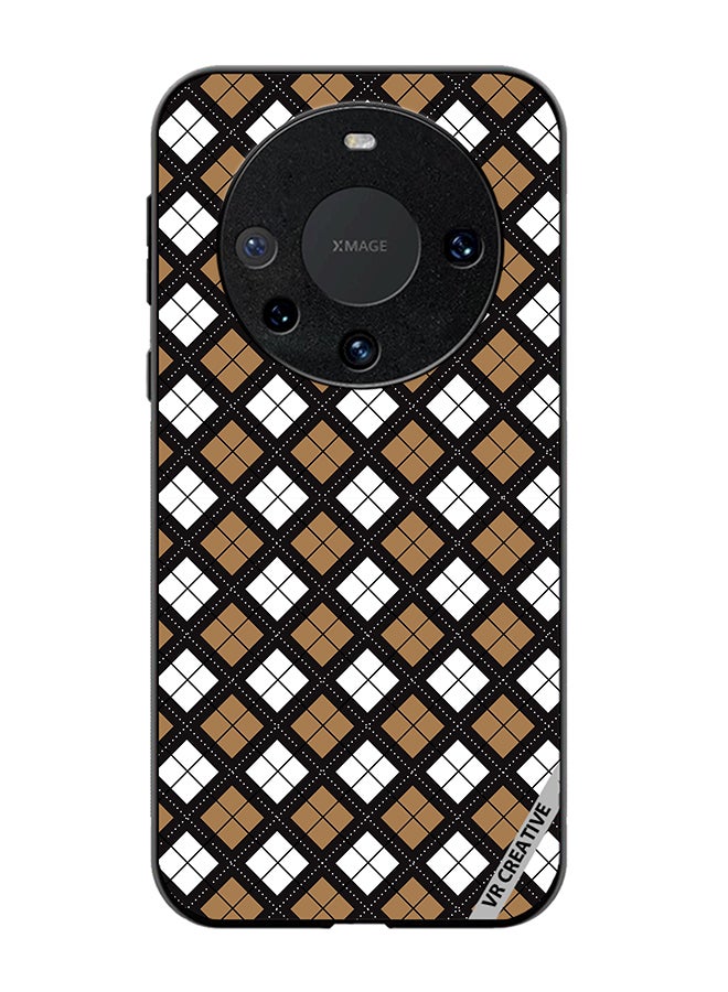 VR CREATIVE Protective Case Cover For Huawei Mate 60 Black White Brown Checkered Pattern Design Multicolour - Image 1