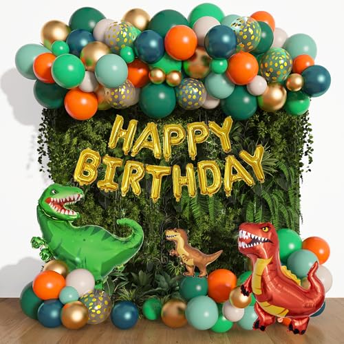 Amandir 165Pcs Dinosaur Balloons Arch Garland Kit Sage Green Orange 6Pcs Dino Foil Balloons Happy Birthday Balloon for Jungle Safari Dinosaur Themed Party Decorations Supplies Boys - Image 5