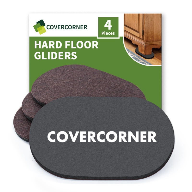 covercorner مجموعة من 4 قطع من منزلقات الأثاث من كفر كورنر للأرضيات الخشبية - منزلقات بطول 9.5 بوصة لتحريك الأثاث - وسادات أثاث من اللباد للأرضيات الخشبية، لون بني - Image 1