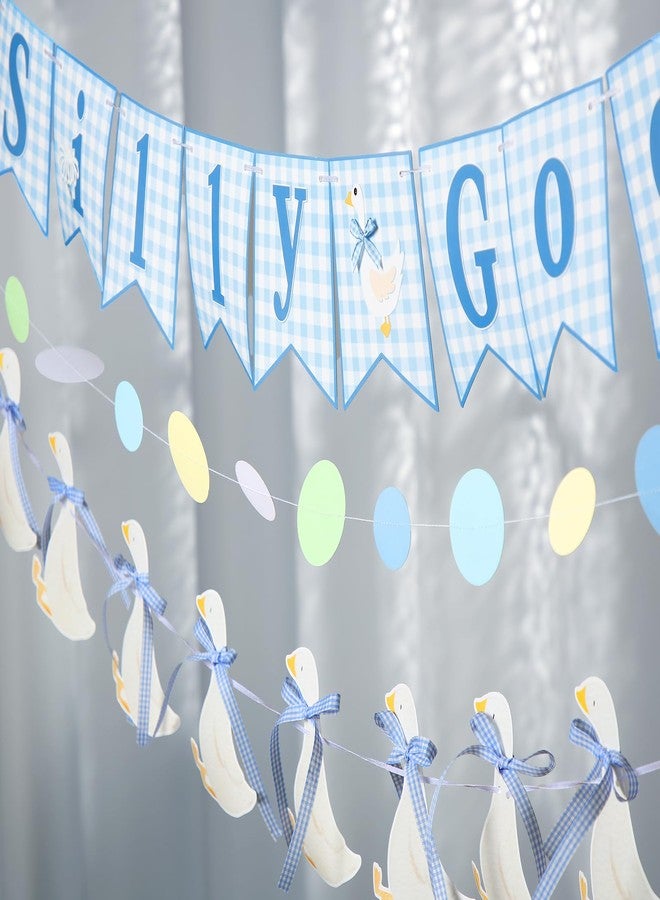Janinka 3 Pcs One Silly Goose Banners Garlands One Silly Goose Birthday Party Decorations for Baby Shower Birthday Photo Props Themed Party Supplies(Blue) - Image 5