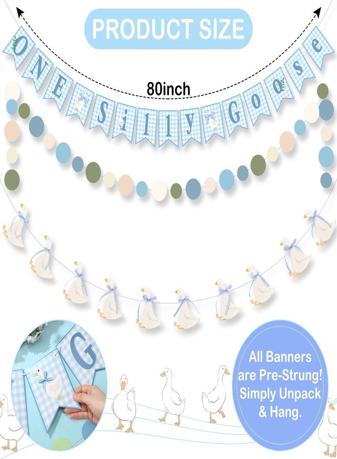 Janinka 3 Pcs One Silly Goose Banners Garlands One Silly Goose Birthday Party Decorations for Baby Shower Birthday Photo Props Themed Party Supplies(Blue) - Image 2