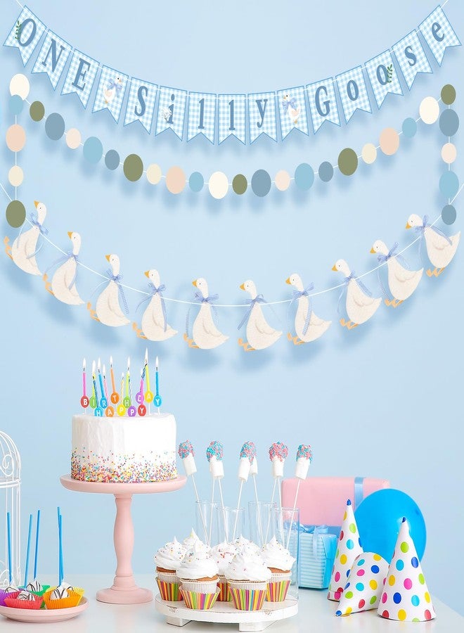 Janinka 3 Pcs One Silly Goose Banners Garlands One Silly Goose Birthday Party Decorations for Baby Shower Birthday Photo Props Themed Party Supplies(Blue) - Image 3