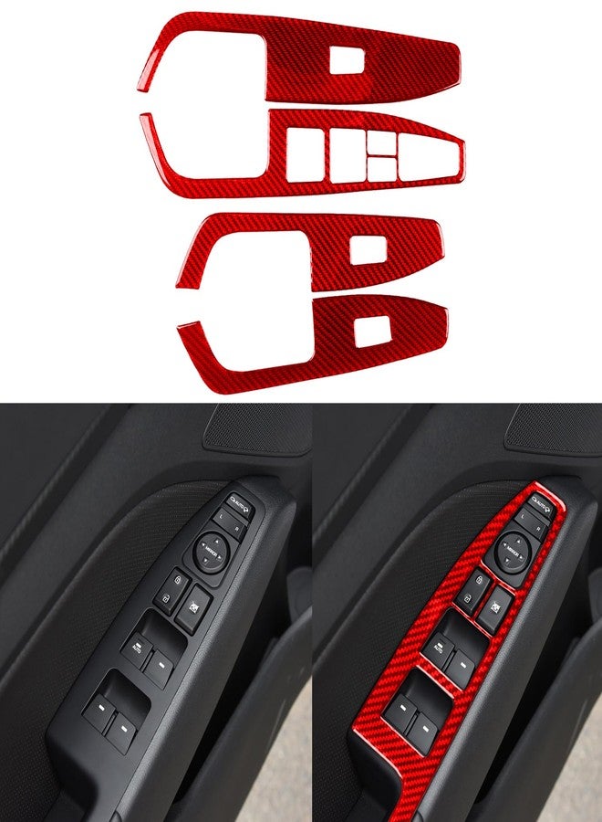 GDFJGD Real Carbon Fiber Compatible with Hyundai Elantra 2016 2017 2018 2019 2020 Auto Accessories Decal Car Door Window Lift Button Panel Armrest Cover Interior Trim Sticker Red 4PCs -B - Image 1