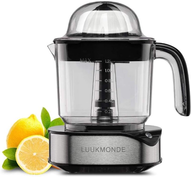 LUUKMONDE عصارة الحمضيات الكهربائية 1.2 لتر سعة كبيرة، عصارة برتقال مع محرك قوي وضوء LED للعمل، عصارة ليمون كهربائية للبرتقال والليمون والليمون الحامض والجريب فروت، أسود - Image 1