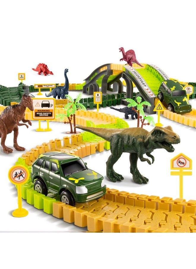 TEMI - Dinosaur Train Track Toy Set With Race Cars And Jurassic Dinos For Kids Toddlers 2 3 4 5 Years Create A Dinosaur World Road With Flexible Tracks Birthday Gifts For Boys And Girls - Image 1