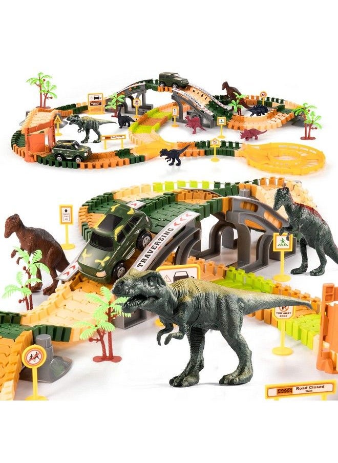 TEMI - Dinosaur Train Track Toy Set With Race Cars And Jurassic Dinos For Kids Toddlers 2 3 4 5 Years Create A Dinosaur World Road With Flexible Tracks Birthday Gifts For Boys And Girls - Image 1
