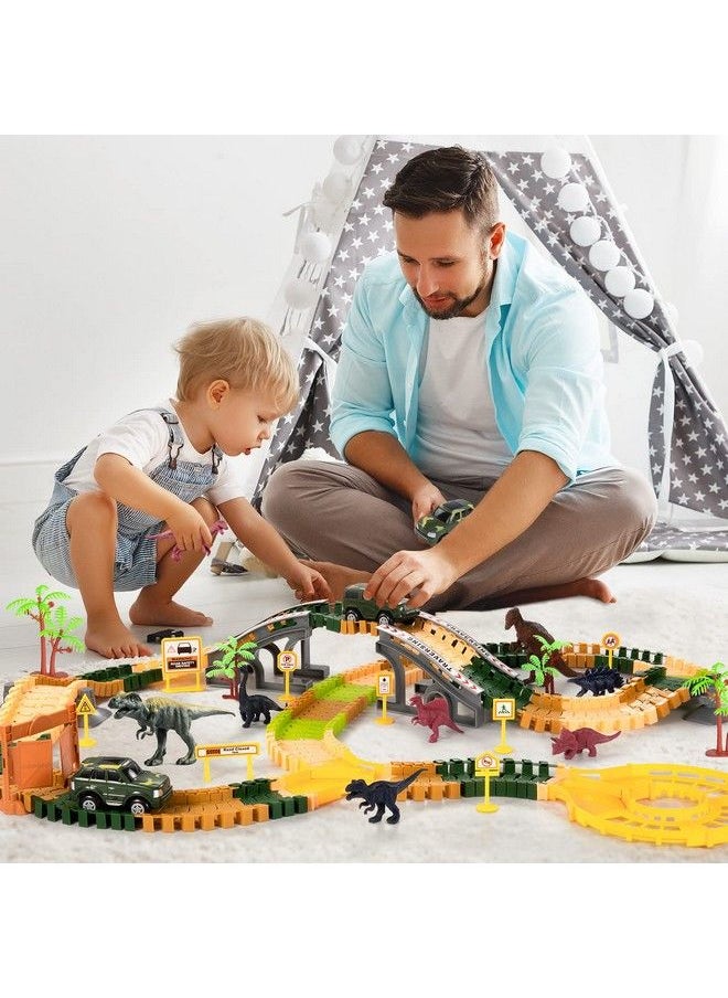 TEMI - Dinosaur Train Track Toy Set With Race Cars And Jurassic Dinos For Kids Toddlers 2 3 4 5 Years Create A Dinosaur World Road With Flexible Tracks Birthday Gifts For Boys And Girls - Image 1