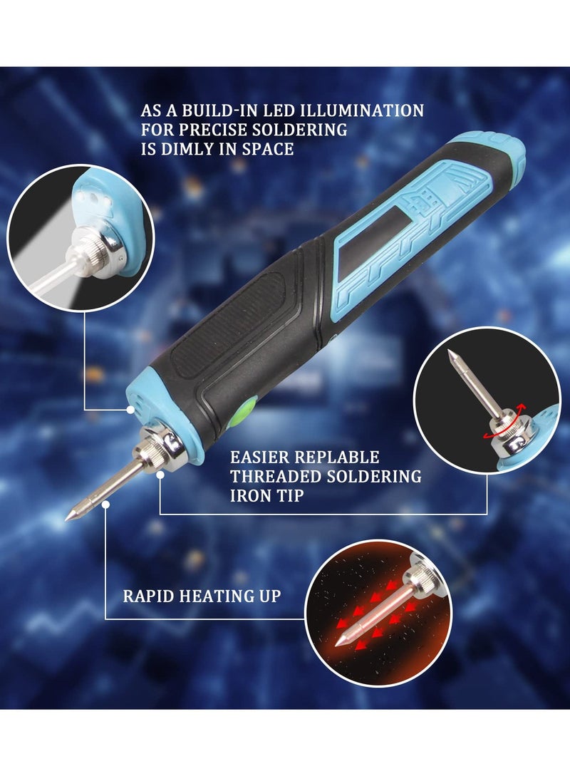 Cordless Soldering Iron Awith LED Light Ergonomics Handle Rechargeable Battery Soldering Iron Fast Heating with Professional Soldering Kit